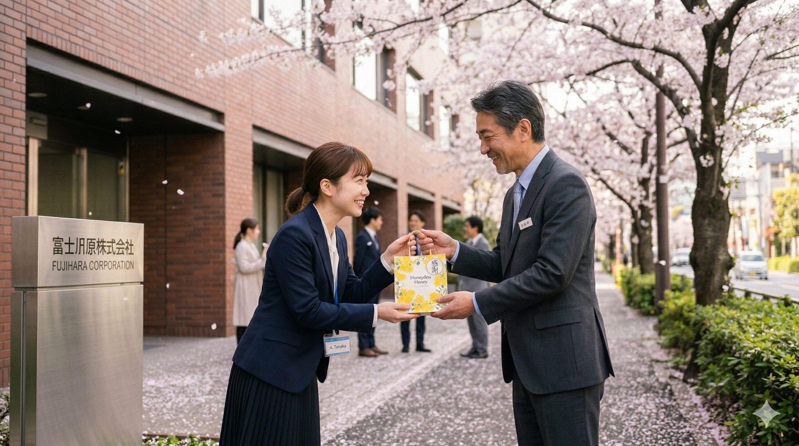 お世話になった方に、プレゼントをしている女子社員